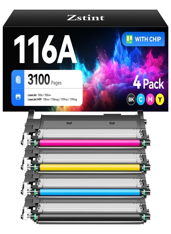 Zstint 116A Toner Cartridge Set 4-Pack Replacement for HP 116A W2060A W2061A W2062A W2063A Compatible with HP Color Laser 150a 150nw MFP 178nw 178nwg 179fnw 179fwg Series Printer Black Cyan Magenta Yellow - Image 1